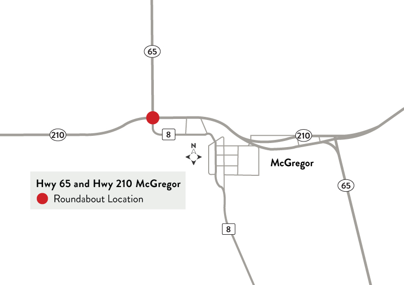 A rendering of the Hwy 66 and Hwy 210 roundabout in McGregor.